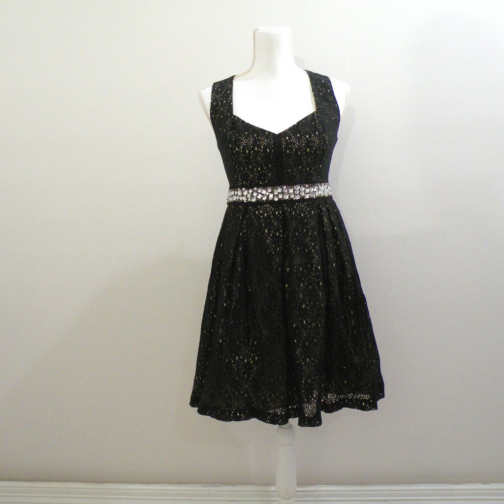 Dress:Monteau_size: M_used_black Lace With Brown Under Layer